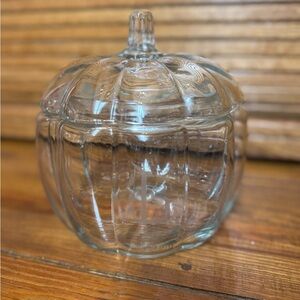 Anchor Hocking Vintage Clear Glass Lidded Pumpkin Cookie Candy Jar